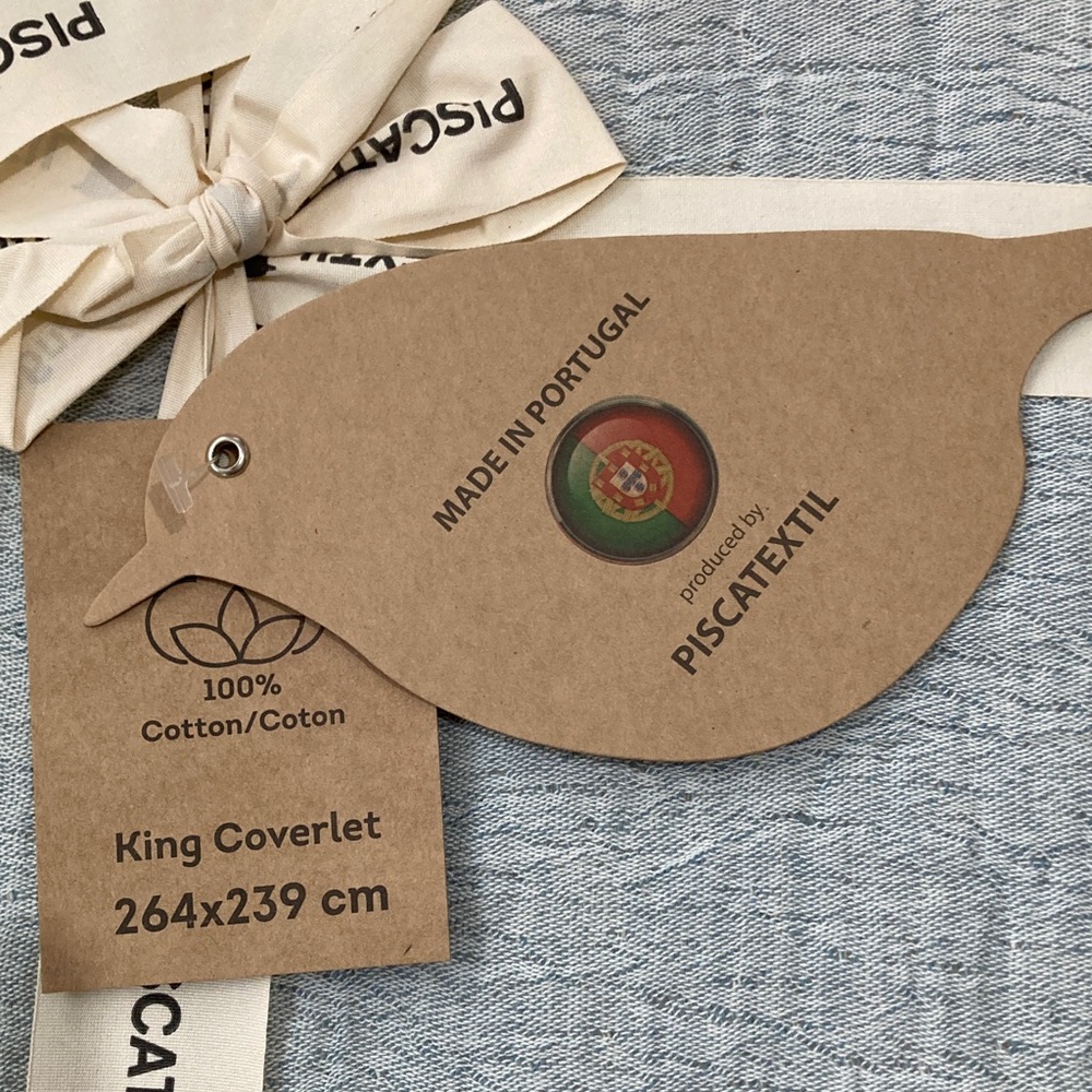 NWT! Piscatextil Light Blue cotton King coverlet - Picture 2 of 4